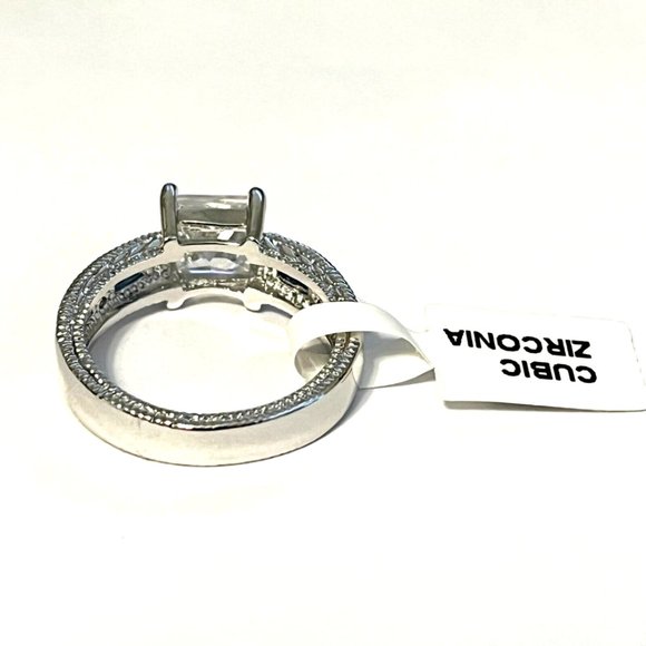 Sapphire Engagement Ring Size 8 9 10 Blue Cubic Zirconia Simulated RhodiumPlated - Picture 6 of 9